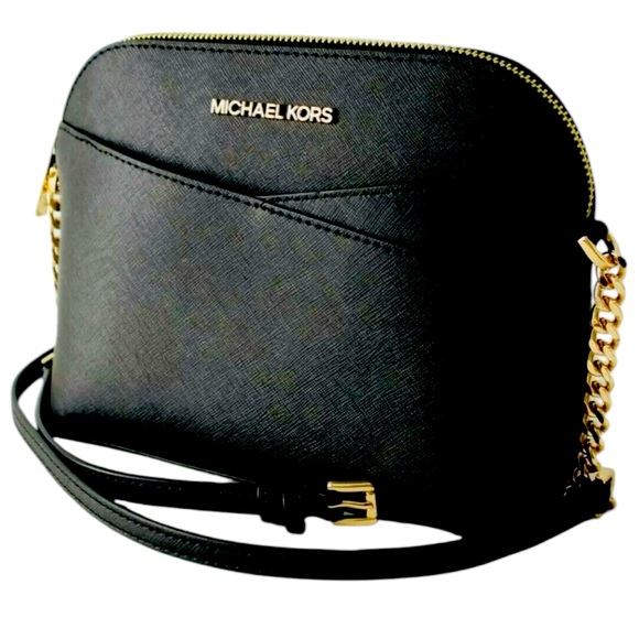 Michael Kors Black Leather Jet Set Goldtone Accessories Crossbody Bag NWT
